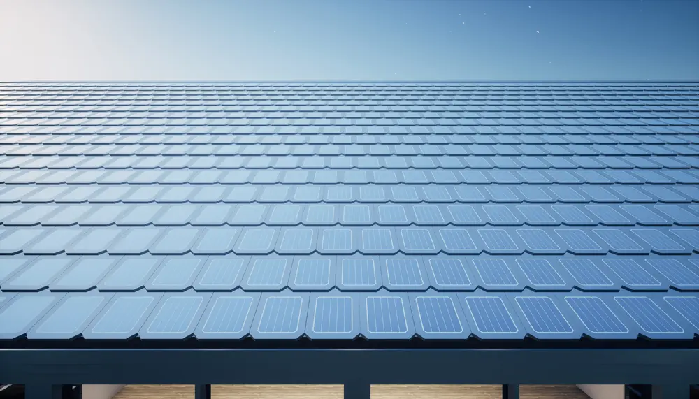 Bild von einem Dach mit Solardachziegeln.